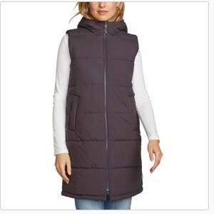 Eddie Bauer Women's Long Hooded Puffer Vest - Purple